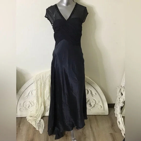 Dusk Black Silk/Sheer Dress NWT - Picture 4 of 10